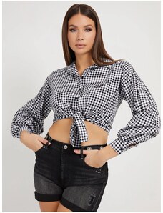 White and Black Ladies Plaid Shirt with Balloon Sleeves Guess - Ladies