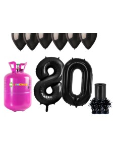 HeliumKing Хелиев парти комплект за 80-ия рожден ден с черни балони