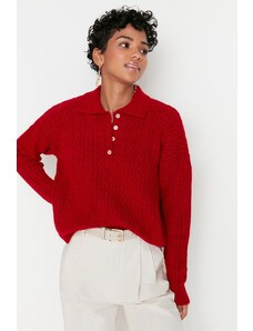Trendyol червен широк годни мека текстурирани трикотаж пуловер