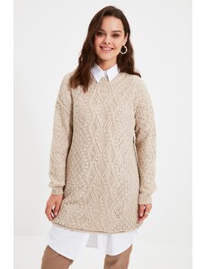 Trendyol крем ажурна трикотаж пуловер