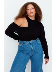 Trendyol крива черно рамо подробни трикотаж пуловер