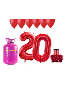 HeliumKing Хелиев парти комплект за 20-ви рожден ден с червени балони