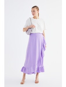 Trendyol Purple Wrapped Ruffle Knitted Skirt