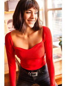 Olalook Women's Red Kiss Collar Crop Sweater Blouse