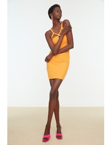 Trendyol оранжева яка подробни плетени вечерна рокля