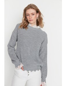 Trendyol сив дантела-тюл трикотаж пуловер