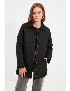 Trendyol черна риза яка ватирани сезонни буферни надуваеми палто с щракам закопчалка