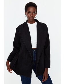 Trendyol черен извънгабаритни колан шал яка щампован палто