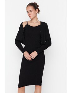 Trendyol черен черен монтирани Midi трикотаж жилетка рокля костюм