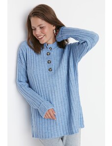 Trendyol синьо закопчана рипсено кадифе трикотаж пуловер
