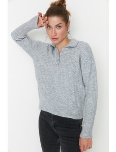 Trendyol сив широк годни мека текстурирани трикотаж пуловер