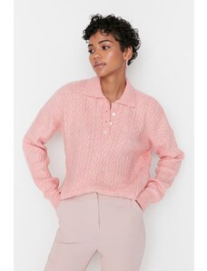 Trendyol розов широк годни мека текстурирани трикотаж пуловер