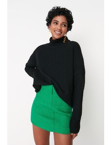 Trendyol черен широк годни мека текстурирани стоящи яка трикотаж пуловер