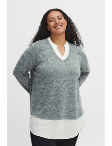 Сив дамски пуловер с вложка за риза Fransa - Дамски