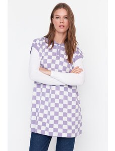 Trendyol лилаво шахматна дъска модел трикотаж пуловер