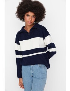 Trendyol тъмно синьо широко годни основен цвят блок трикотаж пуловер
