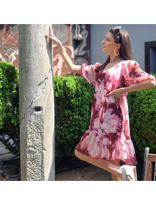 Trends by KK Прекрасна рокля с волани на едри цветя в розова тоналност - 38