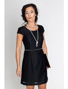 Trends by KK Малка черна дантелена рокля с пришити перли на талията - 42
