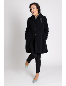Trends by KK Разкроено черно палто от вълна с брошка на яката - 38