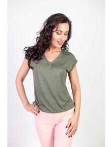 Trends by KK Дамска блуза с V образно цвят олива - 38