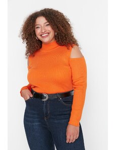 Trendyol крива оранжево рамо подробни трикотаж пуловер
