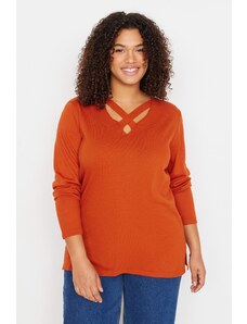 Trendyol крива оранжева яка подробни трикотаж пуловер