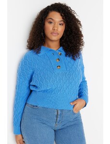 Trendyol крива синьо плета подробни поло трикотаж пуловер