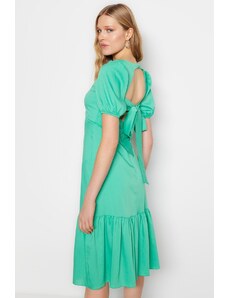 Trendyol зелен тъкани обратно детайл Midi тъкани рокля
