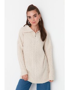 Trendyol Ecru Солун плетен пуловер с цип