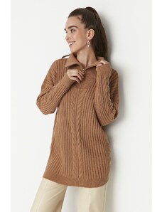 Trendyol Camel Солун плетен пуловер с цип