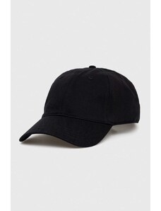 Памучна шапка с козирка Lacoste в черно с изчистен дизайн