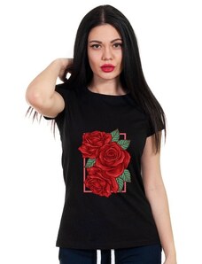 Vodo.bg Черна дамска тениска с рози