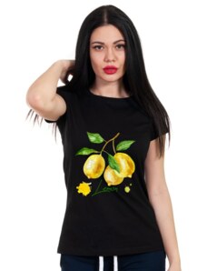 Vodo.bg Черна дамска тениска с щампа Лимони