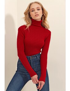 Trend Alaçatı Stili Дамски винен червен кадифено кадифе трикотажен пуловер