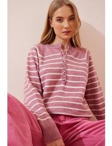 Happiness İstanbul Women's Pink Buttoned Collar Knitwear Sweater