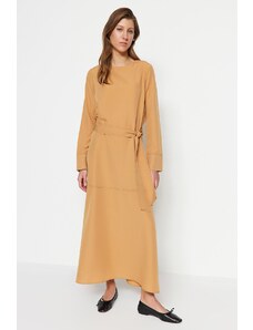 Trendyol камила колан шевове детайл широк маншет тъкани рокля