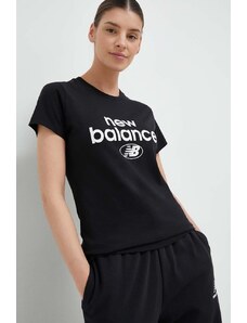Памучна тениска New Balance в черно