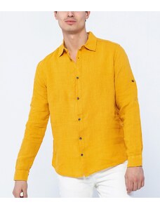RNT23 / RON TOMSON Мъжка ленена риза с яка цвят горчица