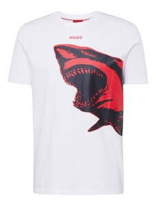 HUGO Тениска огнено червено / черно / мръсно бяло