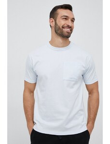 Памучна тениска New Balance в синьо с изчистен дизайн