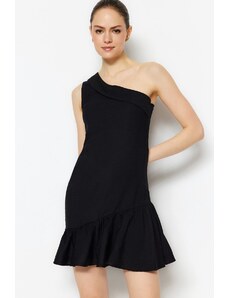 Trendyol Черно монтирани мини тъкани Flounce един ръкав тъкани рокля
