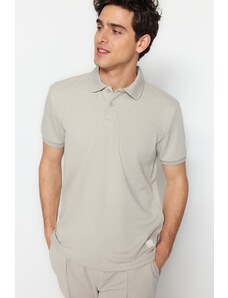 Trendyol Stone Regular/Regular Fit Short Sleeve Label Appliqué Polo Neck T-shirt