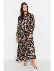 Trendyol черен леопард шарени тъкани риза рокля