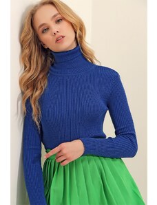 Trend Alaçatı Stili Тенденция Alaçatı Stili Дамски саксонски син кадифено кадифе трикотаж пуловер