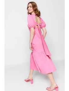 Trendyol розов тъкани обратно детайл Midi тъкани рокля