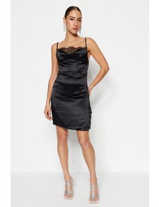 Trendyol Модерна черна вталена тъкана сатенена елегантна вечерна рокля
