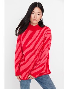 Trendyol червен розов животински шарени модел трикотаж пуловер