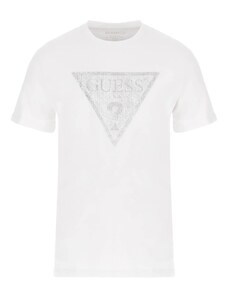 GUESS Тениска сребърно сиво / бяло