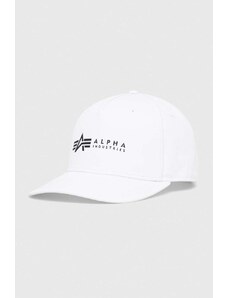 Памучна шапка Alpha Industries в бяло с принт