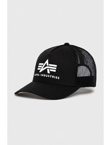 Памучна шапка Alpha Industries в черно с принт